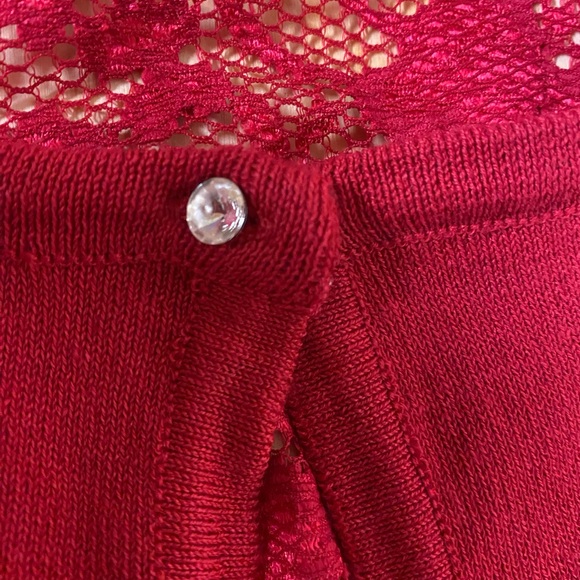 Wet Seal Red cardigan with lace back and top faux diamond / crystal button. - Picture 5 of 8